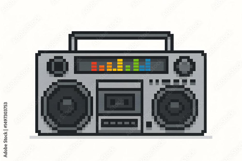 Obraz premium 8-Bit Pixel Retro Boombox With Speakers on White Background