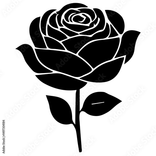 Black Rose Vector Illustration – Gothic Floral Design in Monochrome Style

