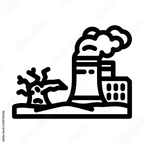 dead plants near site radioactive pollution line icon vector illustration