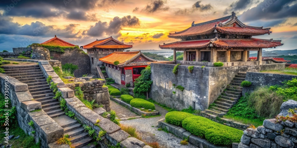 Fototapeta premium Shuri Castle Ruins: Okinawa Urban Exploration Photography - Abandoned Gusuku HDR