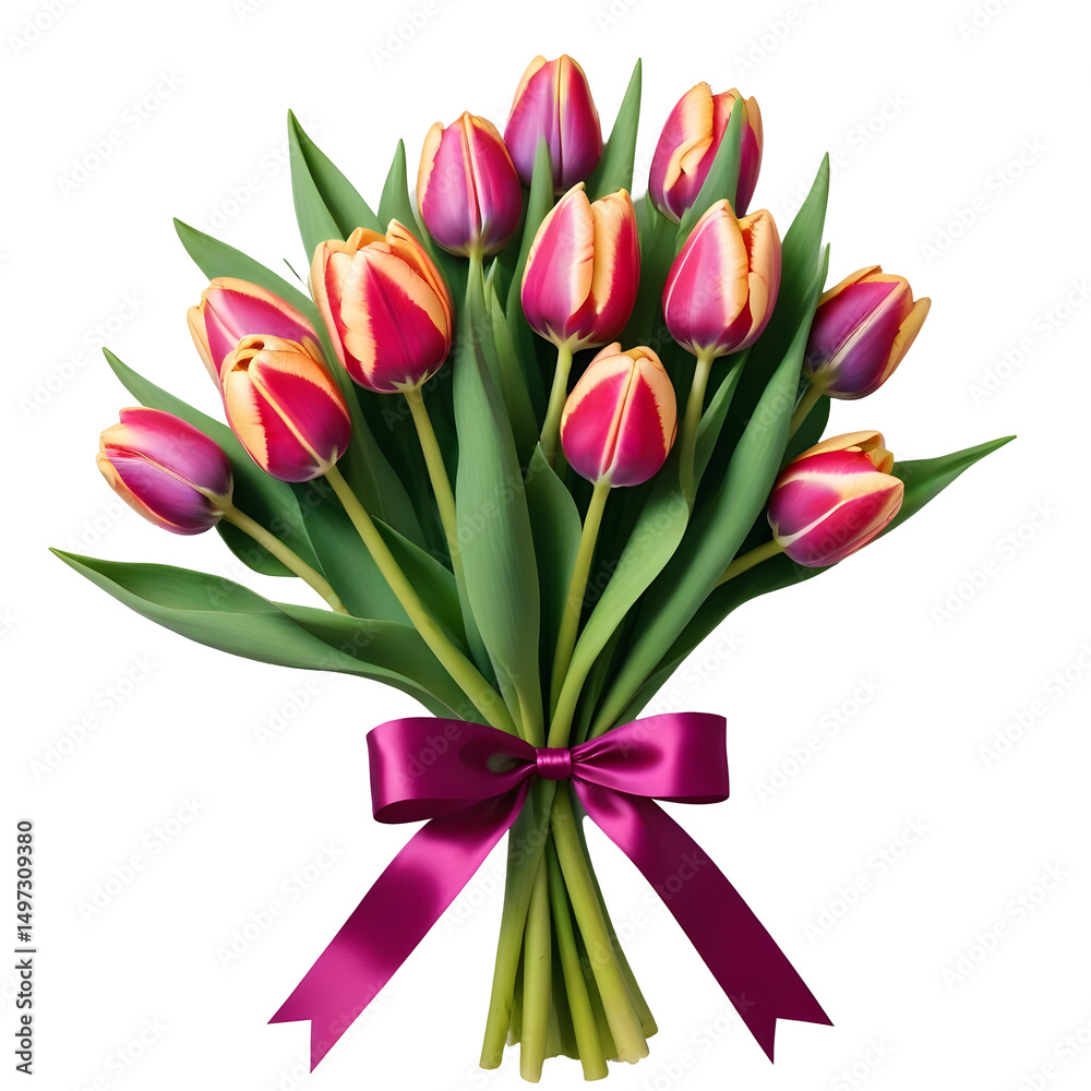 Fototapeta premium Bouquet of tulips, isolated on transparent background, png