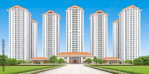 A high-rise apartment complex under construction due to population growth