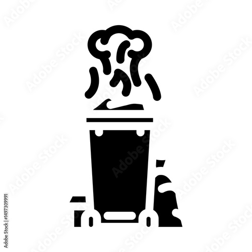 burning garbage dark smoke air pollution glyph icon vector illustration