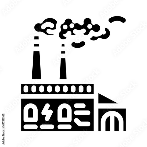 power plant releasing co2 air pollution glyph icon vector illustration