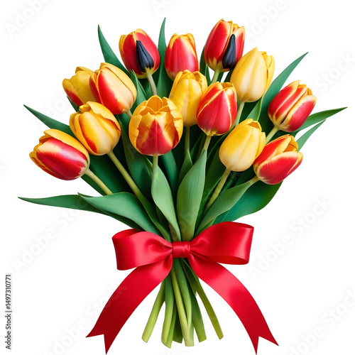 Bouquet of tulips, isolated on transparent background, png