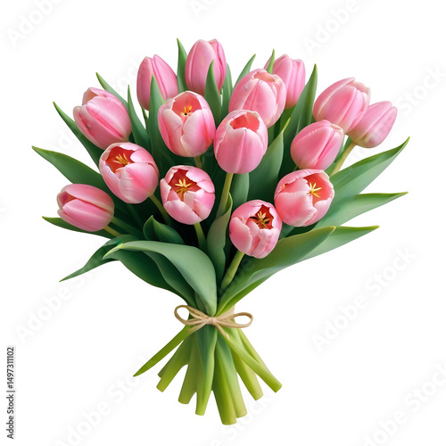 Bouquet of pink tulips, isolated on transparent background, png