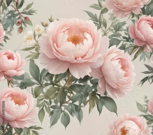 Wallpaper Mural Delicate watercolor peonies & roses, vintage aesthetic  Soft hues, botanical illustration , classic, wallpaper Torontodigital.ca
