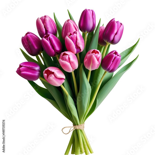 Bouquet of purple tulips, isolated on transparent background, png