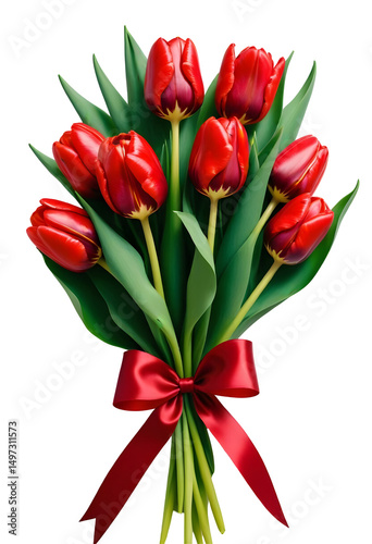 Bouquet of red tulips, isolated on transparent background, png