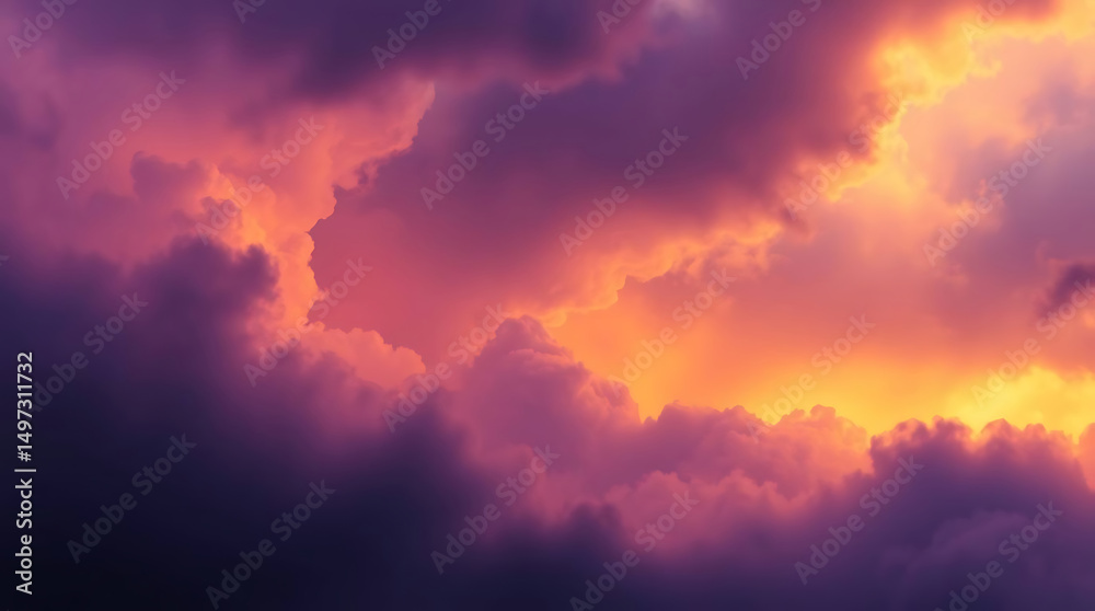 Obraz premium Dramatic sunset cloudscape vibrant orange purple hues