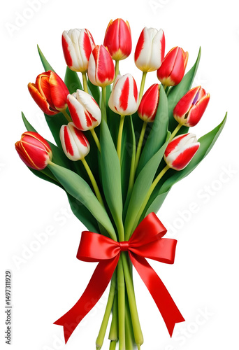 Bouquet of red tulips, isolated on transparent background, png