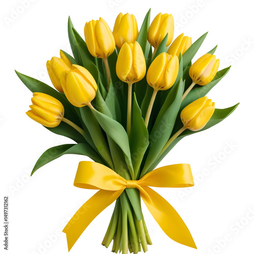 Bouquet of yellow tulips, isolated on transparent background, png