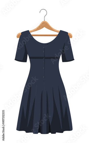 Navy Dress Short Sleeve Style on Hanger - Vector Illusration