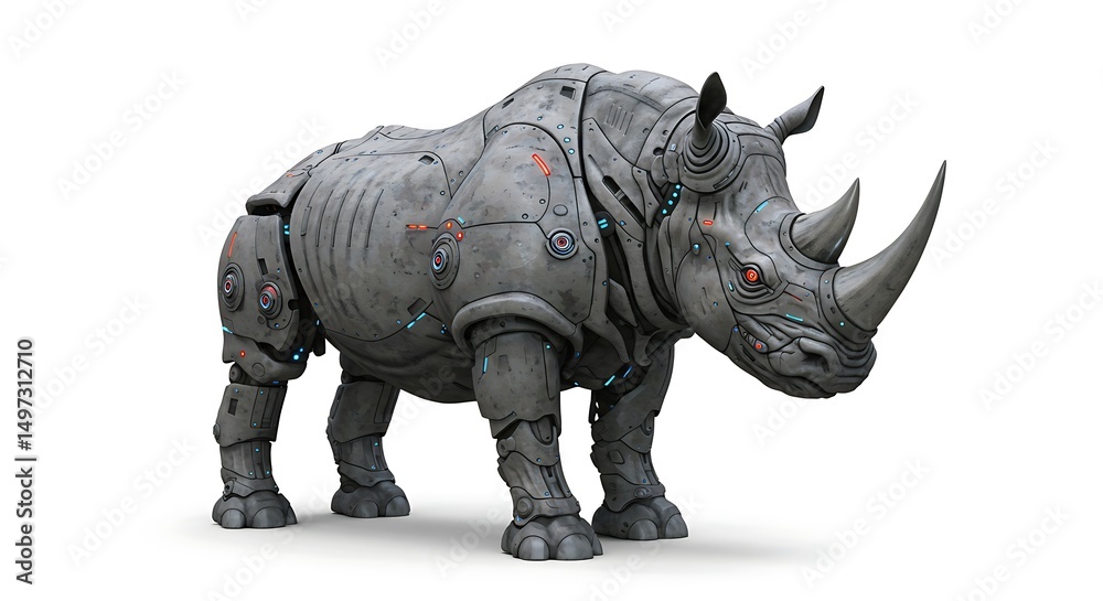 Obraz premium Robotic rhino animal robot futuristic technology metal design mechanical creature artificial intelligence art