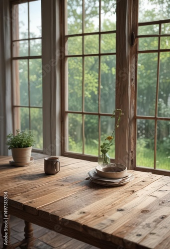 Wallpaper Mural Rustic wooden table near bright window, perfect for product photography ,  shadow,  wood grain Torontodigital.ca