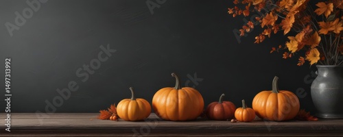 Wallpaper Mural Elegant chalkboard border with perfectly arranged pumpkins and fall foliage, clean and simple style ,  simple,  harvest,  minimalist Torontodigital.ca