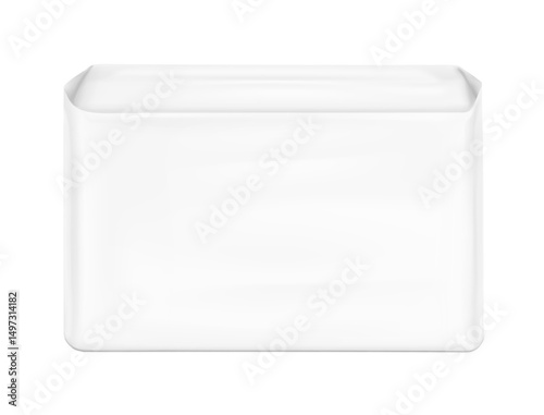 Packaging bag mockup. Suite for the presentation of pads, diaper, wet wipes, mats and etc. Vector illustration isolated on white background. Half side view. Ready for your design. EPS10.
