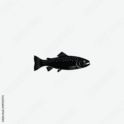 Black and White Trout Fish Vector Art – Detailed Woodcut Style Illustration for Graphic Design