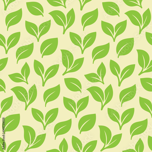 Green leaf seamless pattern background for eco packaging, nature decor, organic fabric, garden wallpaper, botanical wrapping paper