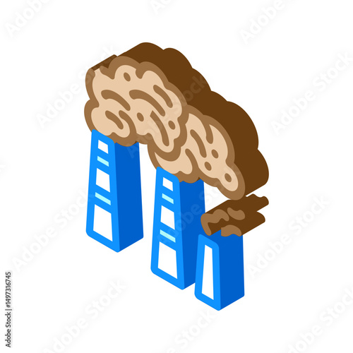 factory chimneys emitting thick smoke air pollution isometric icon vector illustration