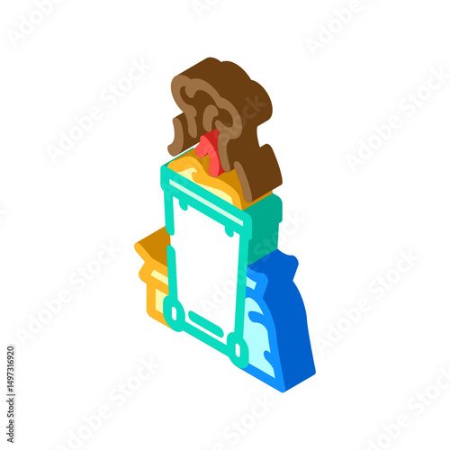 burning garbage dark smoke air pollution isometric icon vector illustration