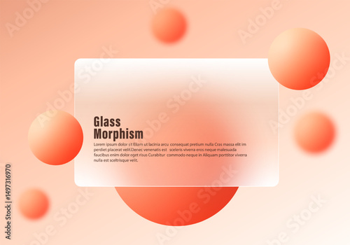 Orange glassmorphism background with transparent panel and 3D spheres