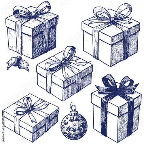 Hand drawn illustration of gift boxes- Vector, JEPG, PNG