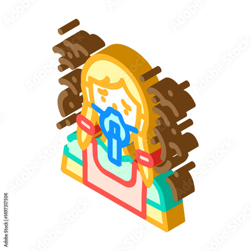 child holding inhaler smoggy area isometric icon vector illustration