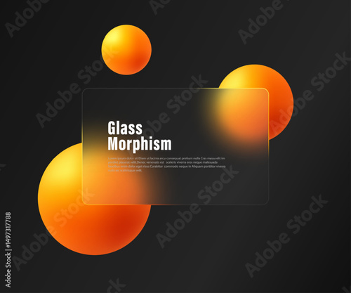 Dark orange glassmorphism landing page background with glowing spheres