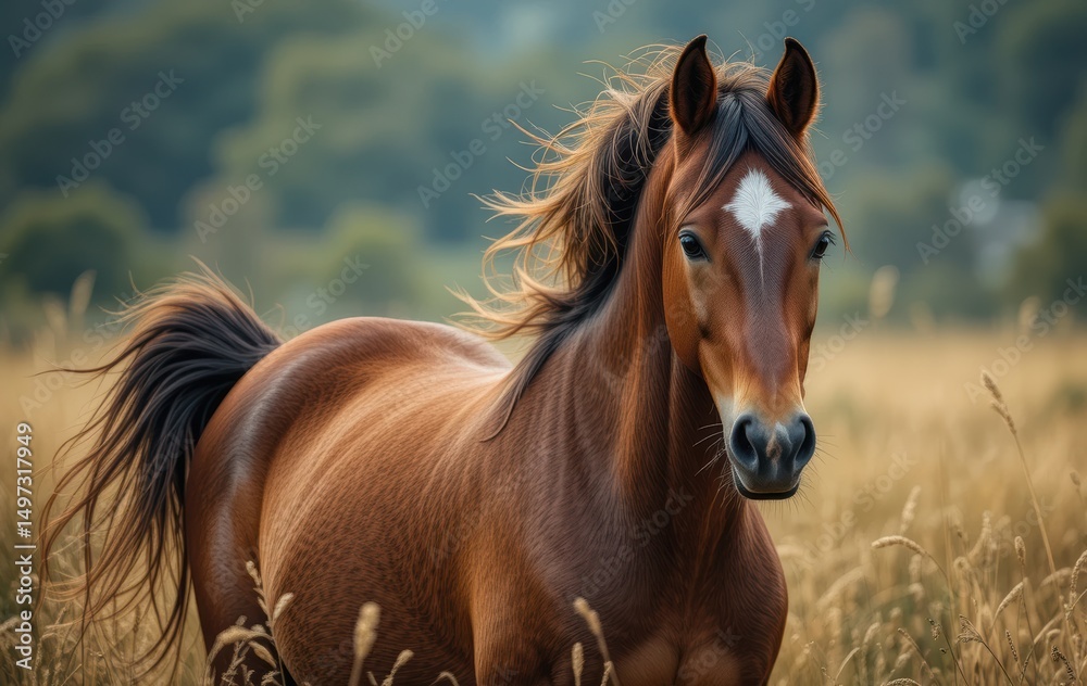 Obraz premium Brown Horse Portrait in Field