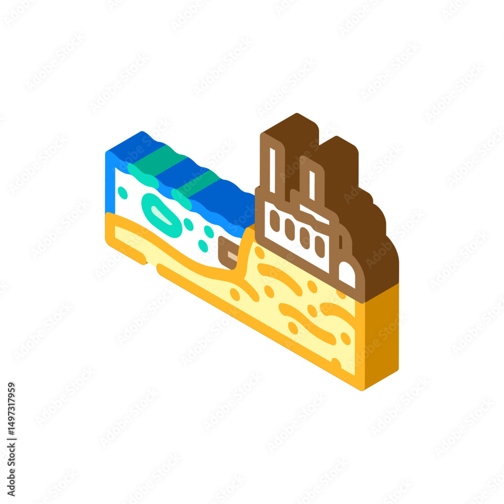 Naklejka premium industrial plant near polluted lake chemical pollution isometric icon vector illustration
