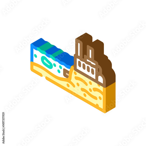 industrial plant near polluted lake chemical pollution isometric icon vector illustration