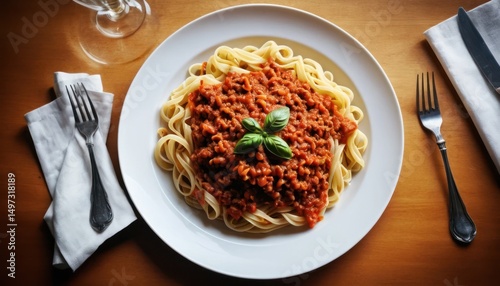 A delicious Italian pasta dish features spaghetti and meatballs smothered in a rich tomato sauce, perfect for a satisfying meal
