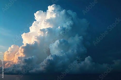 Imposing thunderstorm cloud formation, a towering cumulonimbus thunderhead dominates the sky, dark and ominous, with hints of sunlight breaking through , moody, storm