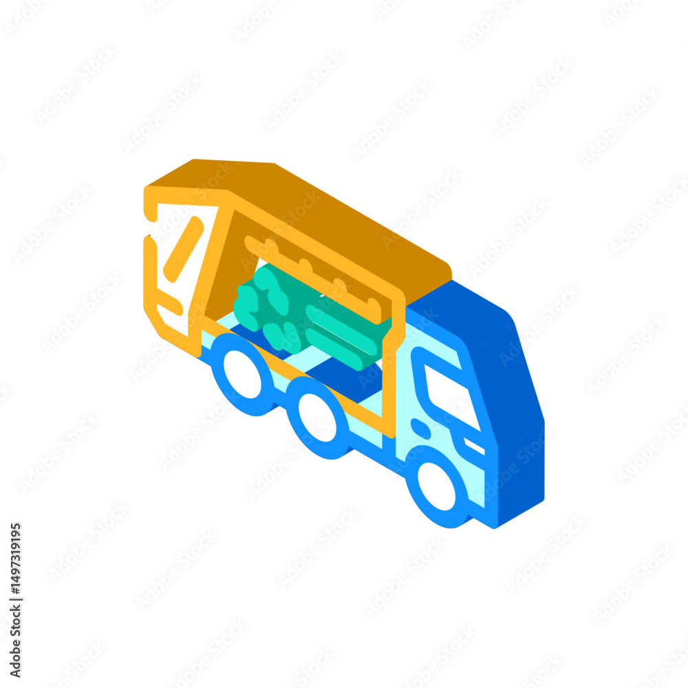 Naklejka premium disposal truck e waste pollution isometric icon vector illustration