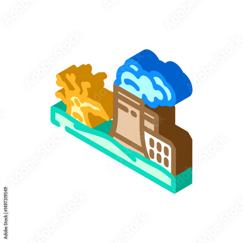 dead plants near site radioactive pollution isometric icon vector illustration