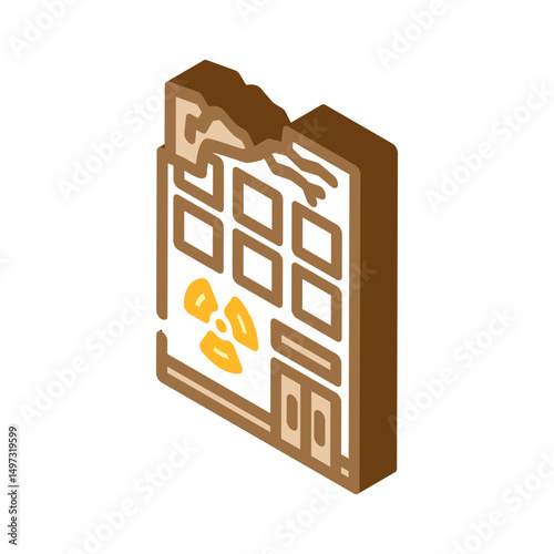 radiation warning on abandoned building radioactive pollution isometric icon vector illustration