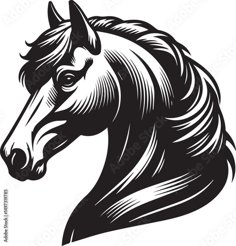 Black and White Berber Horse Vector Illustration – High-Quality Line Art Design