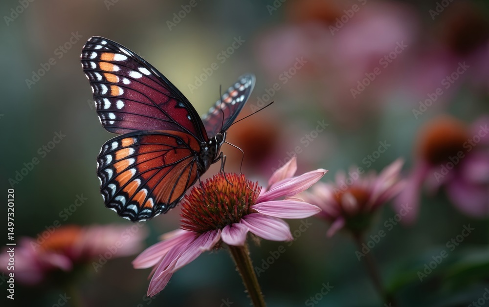 Obraz premium Orange Butterfly on Purple Flower Macro Photography