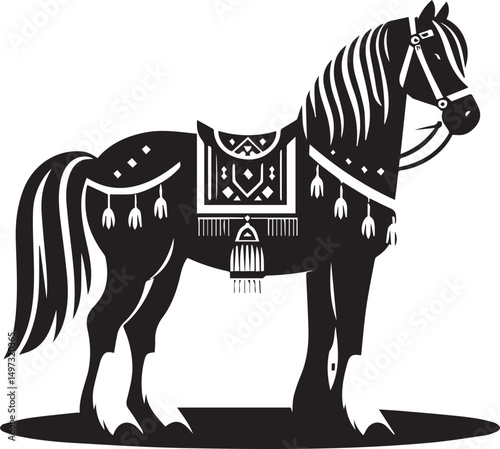 Black and White Berber Horse Vector Illustration – High-Quality Line Art Design