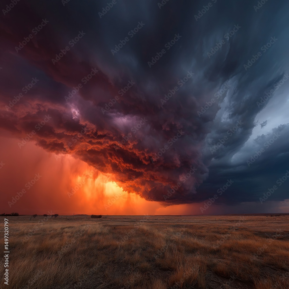 Obraz premium Fierce Sunset Storm Over Flatlands