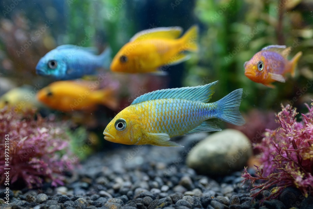 Naklejka premium Vibrant Colorful Fish in a Home Aquarium