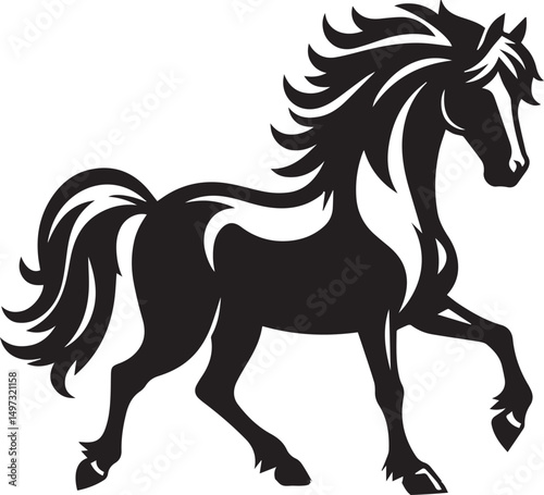 Black and White Berber Horse Vector Illustration – High-Quality Line Art Design