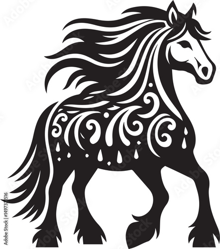 Black and White Berber Horse Vector Illustration – High-Quality Line Art Design