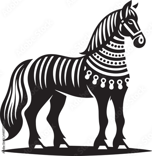 Black and White Berber Horse Vector Illustration – High-Quality Line Art Design