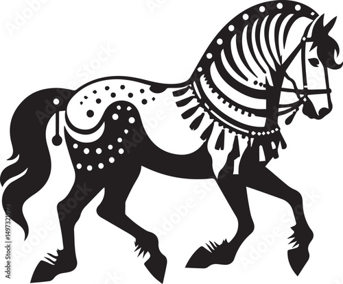 Black and White Berber Horse Vector Illustration – High-Quality Line Art Design