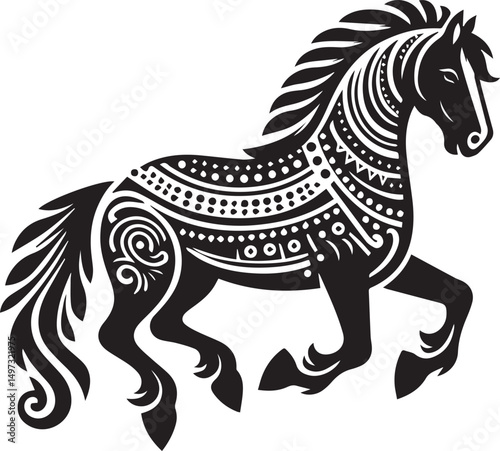 Black and White Berber Horse Vector Illustration – High-Quality Line Art Design