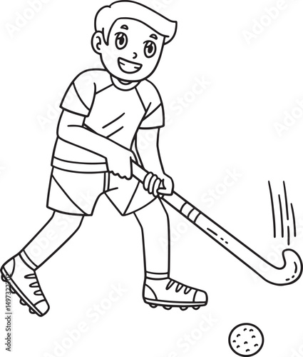 Field Hockey Male Player Ready Hit Ball Isolated 