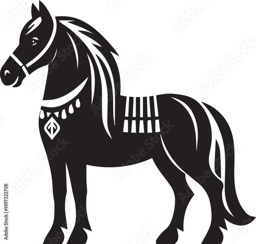 Black and White Berber Horse Vector Illustration – High-Quality Line Art Design
