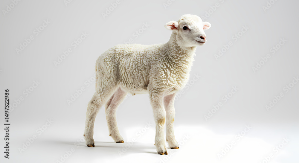 Obraz premium Adorable Lamb: White Sheep, Fluffy Wool, Farm Animal